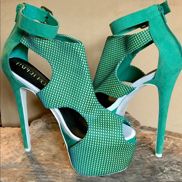 Paper Fox Peeptoe Green Mesh Platform Pumps - Picture 2 of 3